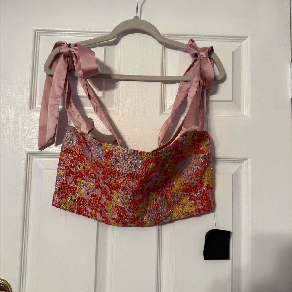 Lulu's Pink and Red Floral Crop Top